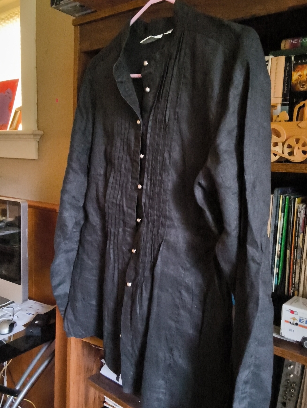 black linen button-front tunic